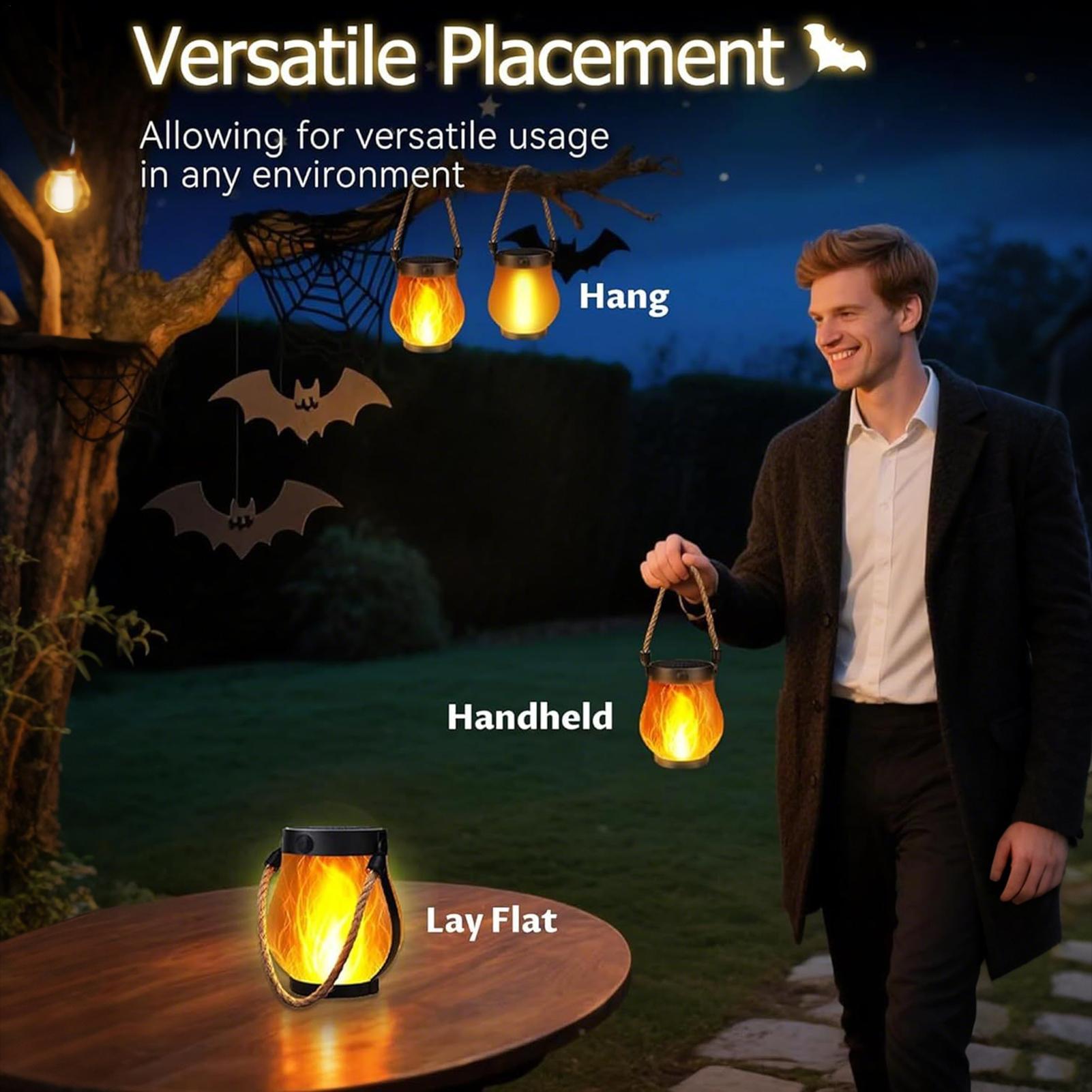 Home Security Yard Sign - Zonne-aangedreven flikkerende vlamlichten, hangende zonne-lantaarn voor
