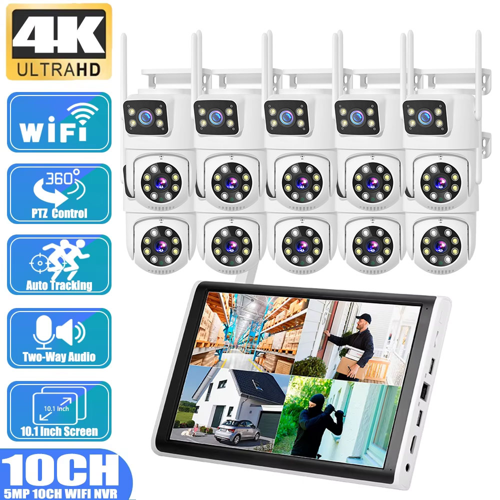 Home Security Systems With Cameras - 8MP 4K Dual Lens Menselijke Detectie