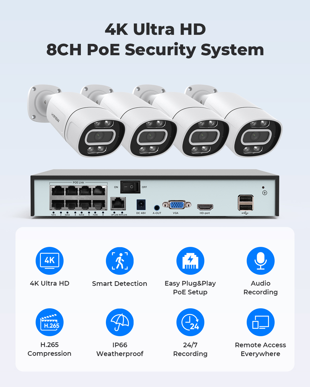 H.View 4K 5Mp 8Mp PoE CCTV bev - Home Security Systems With Cameras recensie en prijs